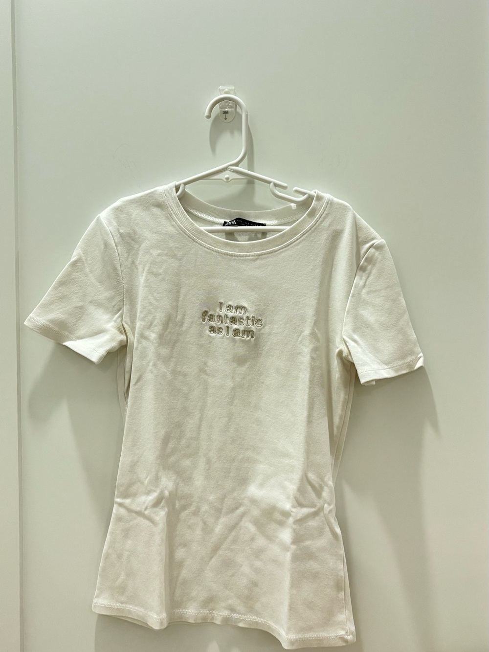 Zara White Embroidered Slogan Tee
